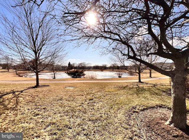 view of yard with a water view