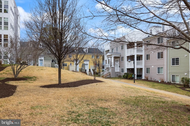 view of community featuring a residential view and a yard