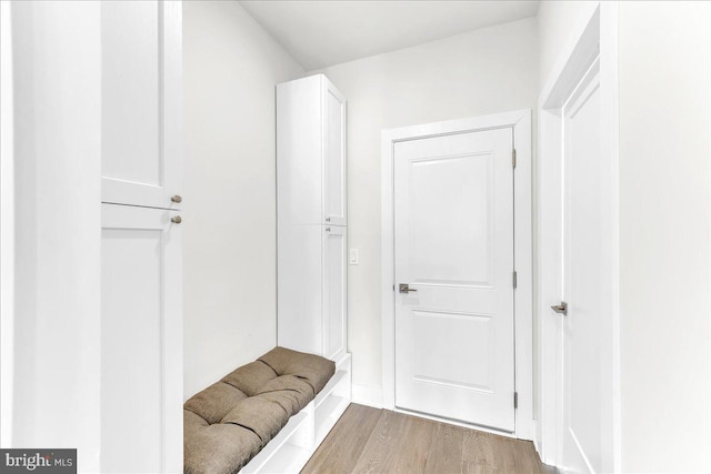 mudroom with light wood finished floors