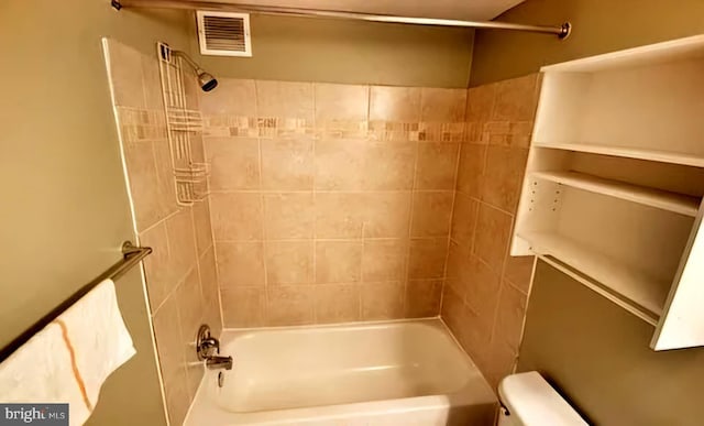 full bath with visible vents, shower / bathing tub combination, and toilet