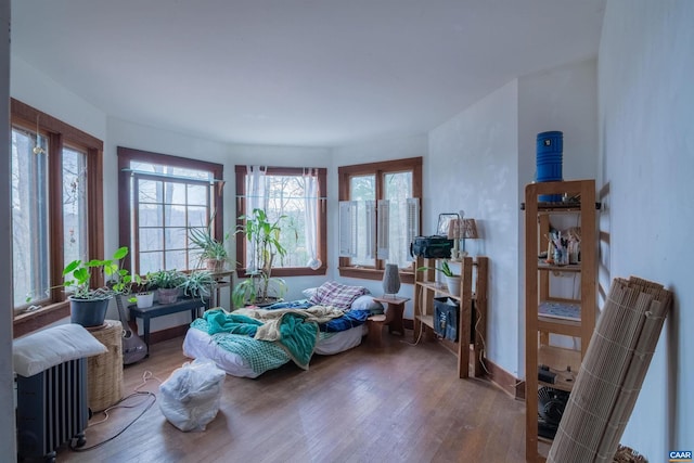 interior space featuring baseboards and wood finished floors