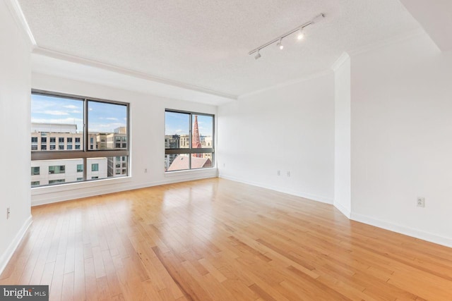 unfurnished room with light wood-type flooring, plenty of natural light, and a textured ceiling