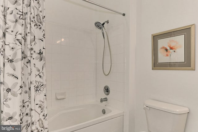 full bath with shower / bath combination with curtain and toilet