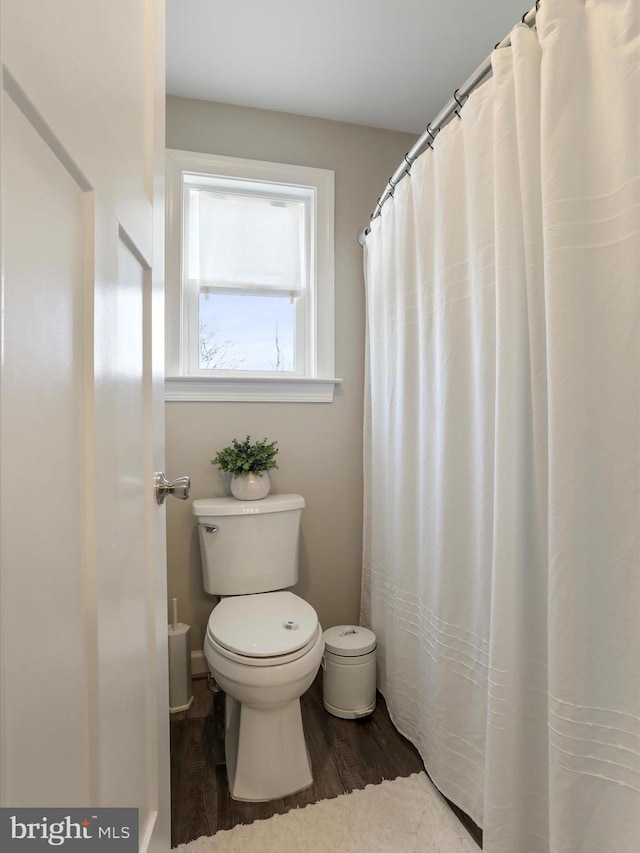 bathroom with wood finished floors and toilet