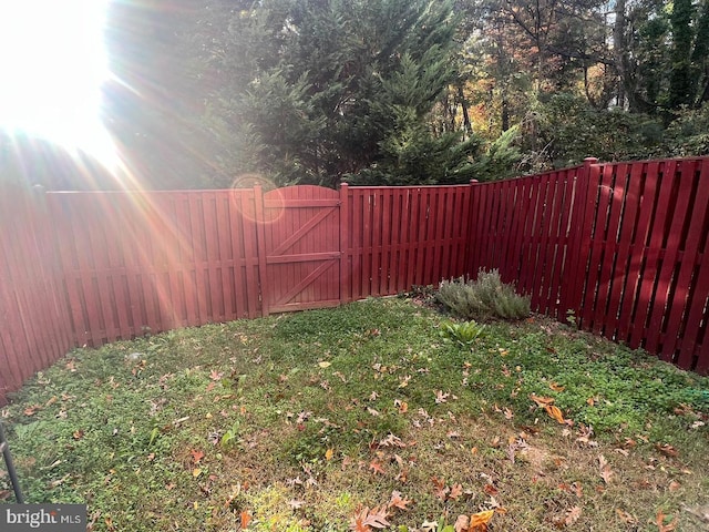 view of yard featuring fence and a gate