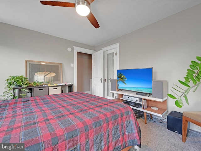 bedroom featuring a ceiling fan and carpet flooring