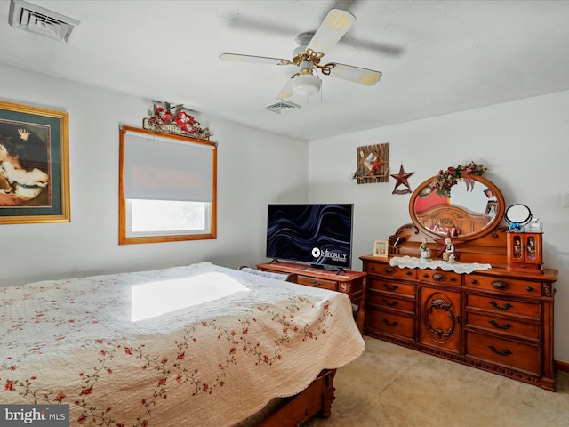 bedroom featuring ceiling fan and visible vents