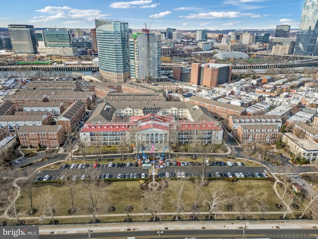 bird's eye view with a city view