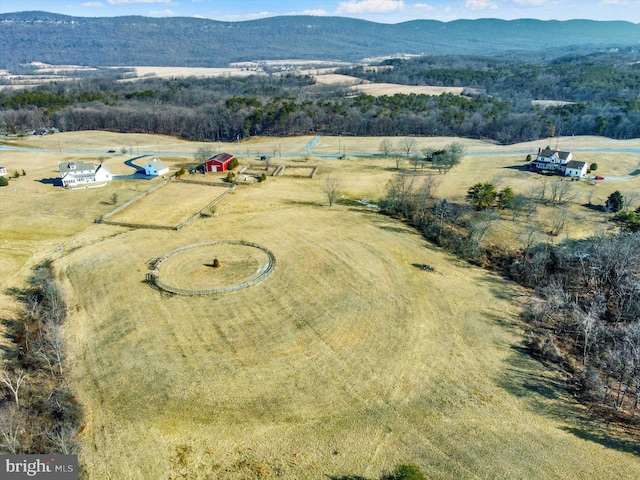 birds eye view of property with a mountain view and a rural view