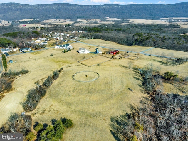 birds eye view of property with a rural view and a mountain view