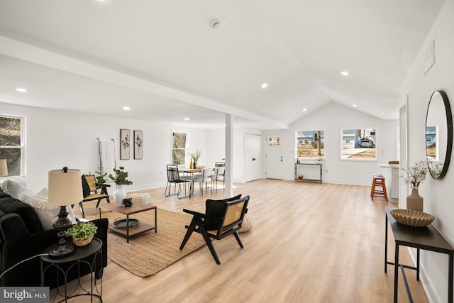 living area with light wood-type flooring and a wealth of natural light