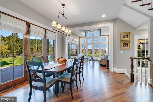 22577 Creighton Farms Dr, Leesburg, VA 20175 - dining room with plenty of natural light, baseboards, a ceiling fan, and wood finished floors