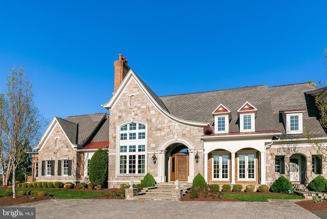 22577 Creighton Farms Dr, Leesburg, VA 20175 - view of front of house with stone siding and a chimney