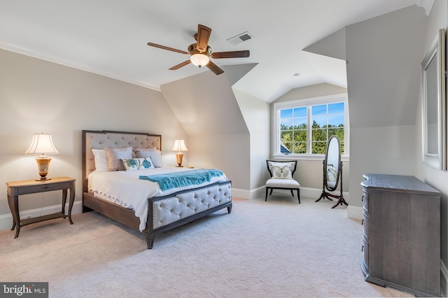 22577 Creighton Farms Dr, Leesburg, VA 20175 - bedroom featuring visible vents, baseboards, a ceiling fan, carpet, and vaulted ceiling