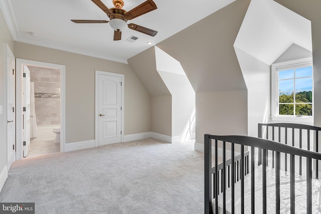 22577 Creighton Farms Dr, Leesburg, VA 20175 - bonus room featuring light carpet, visible vents, baseboards, and a ceiling fan