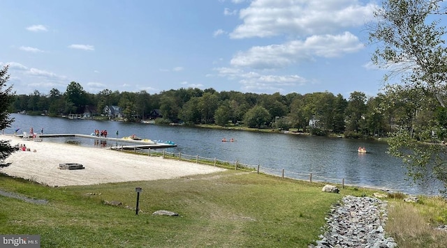 property view of water with a wooded view