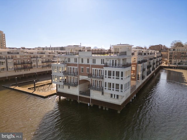 view of dock with a water view