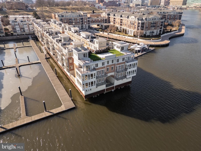 aerial view with a water view and a view of city