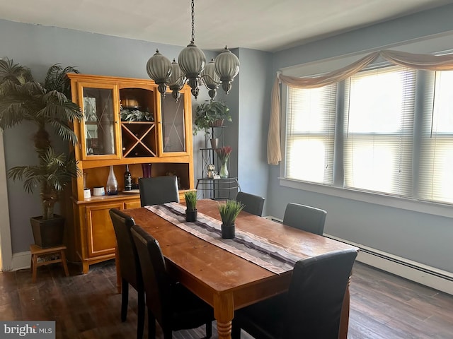 dining room with a chandelier and dark wood-style floors