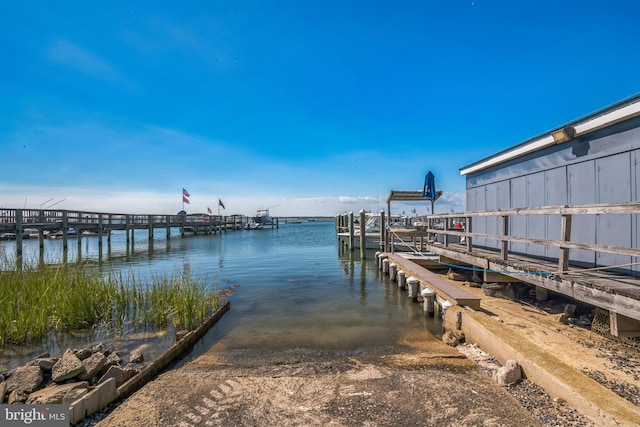 view of dock with a water view