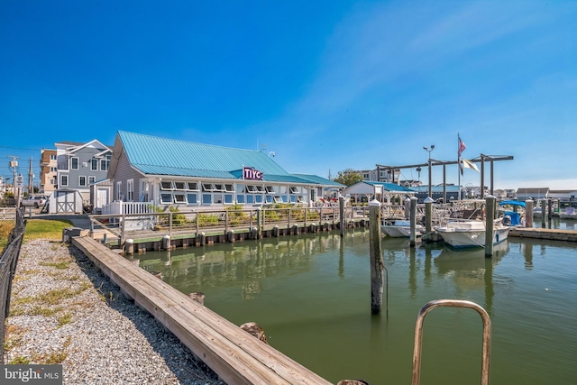 dock area featuring a water view