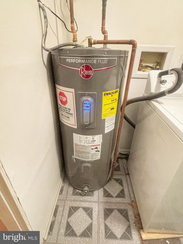 utilities featuring water heater and washer / clothes dryer