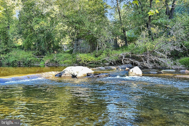 view of water feature with a wooded view