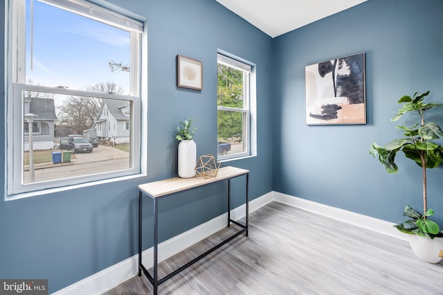 interior space with baseboards and wood finished floors