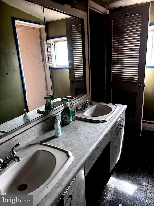 bathroom featuring a sink and double vanity