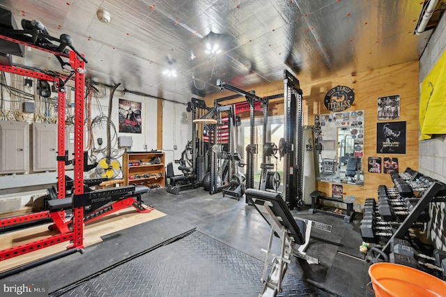 gym featuring electric panel