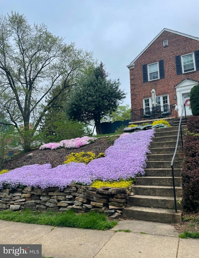 view of yard featuring stairway