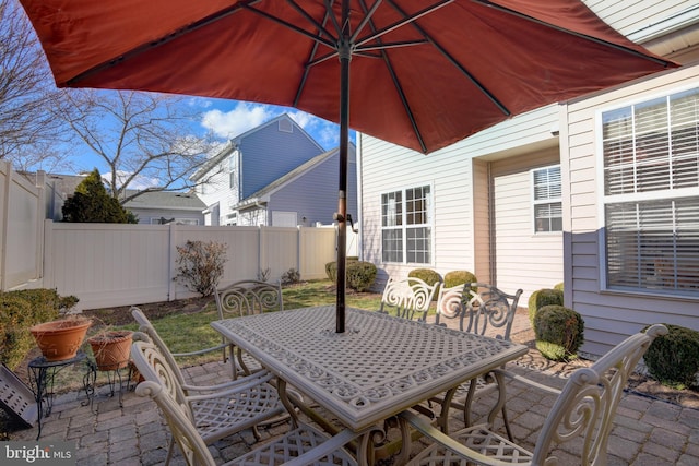 view of patio featuring outdoor dining area and a fenced backyard