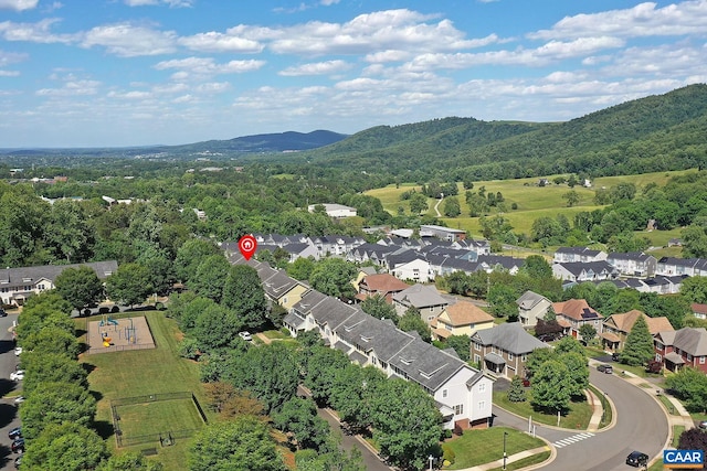 aerial view with a mountain view and a residential view