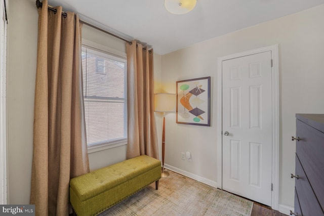 living area featuring baseboards and a healthy amount of sunlight