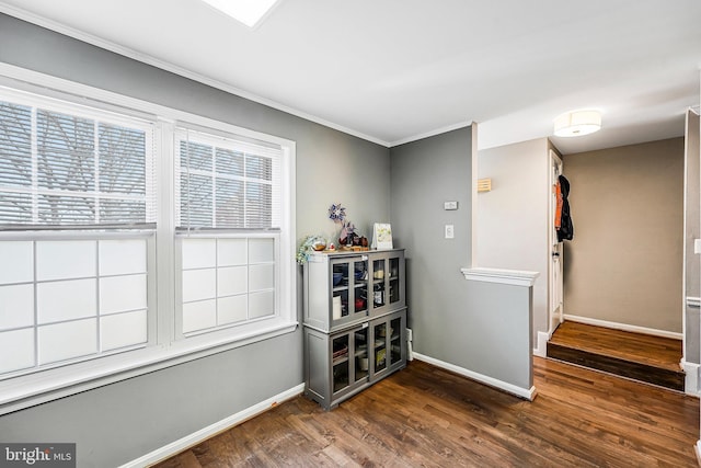 interior space featuring dark wood-style floors and baseboards