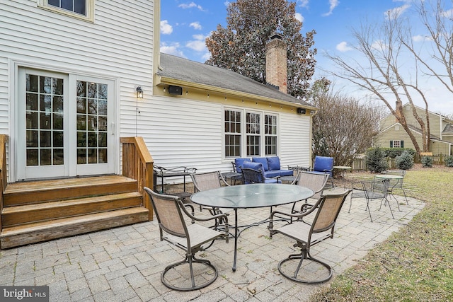 view of patio featuring entry steps and outdoor lounge area