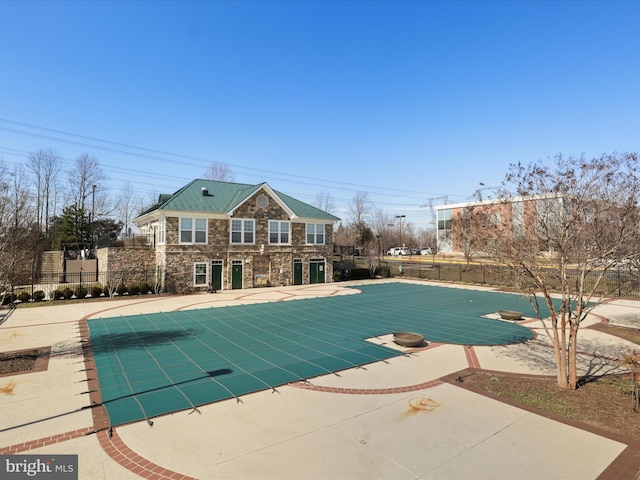 view of pool featuring a fenced in pool, a patio area, and fence