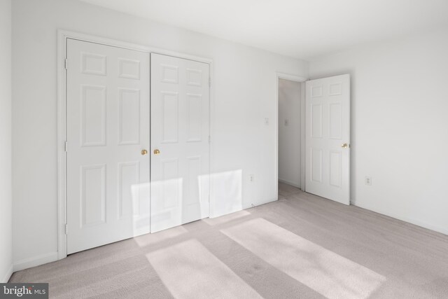 unfurnished bedroom featuring carpet and a closet