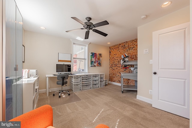 office with light carpet, baseboards, and recessed lighting