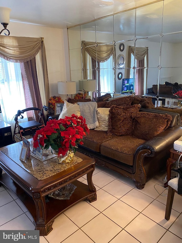 living area with light tile patterned flooring