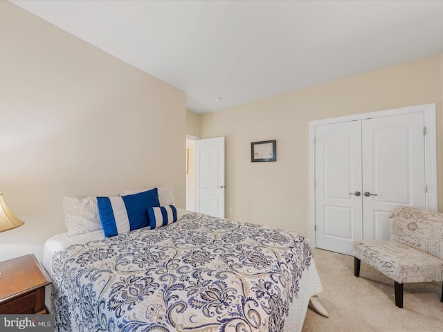 carpeted bedroom featuring a closet