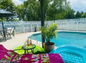 view of swimming pool with a patio area, a fenced backyard, and a fenced in pool