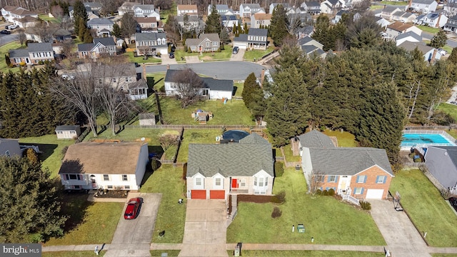 birds eye view of property with a residential view