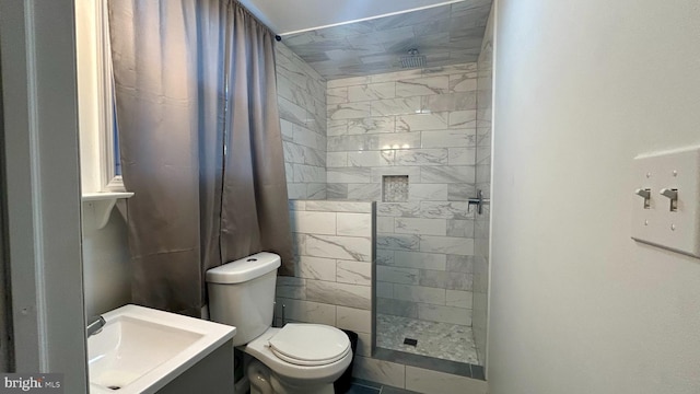 bathroom with vanity, toilet, and walk in shower