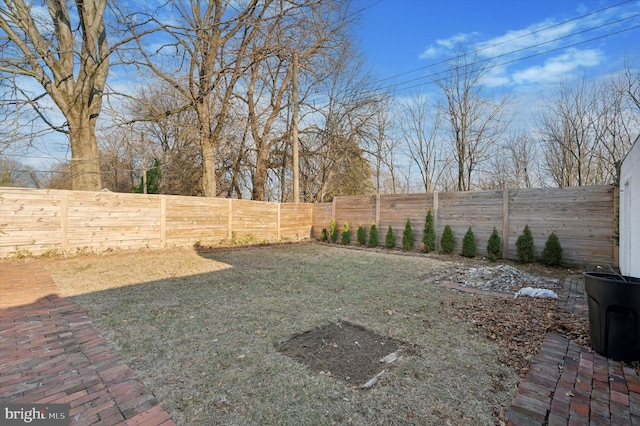 view of yard featuring a fenced backyard