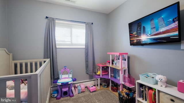 bedroom featuring carpet flooring and visible vents