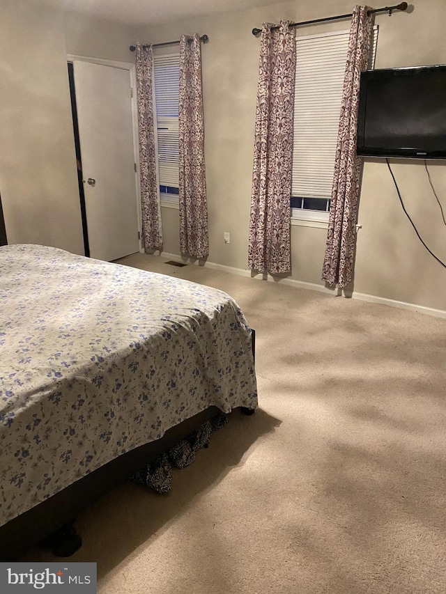 bedroom with carpet floors and baseboards