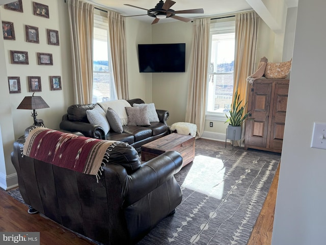 374 Finley Rd, Raphine, VA 24472 - living room featuring wood finished floors, a ceiling fan, and baseboards
