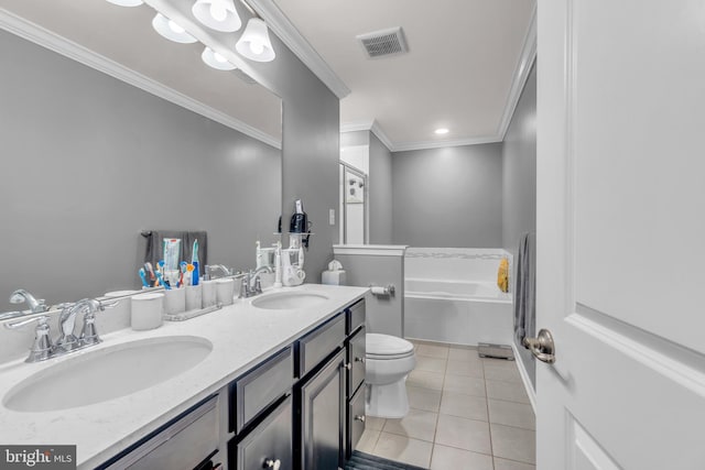 full bathroom with a bath, a sink, visible vents, and tile patterned floors