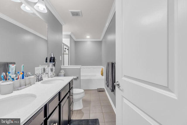 full bath with tile patterned floors, visible vents, a sink, and a bath